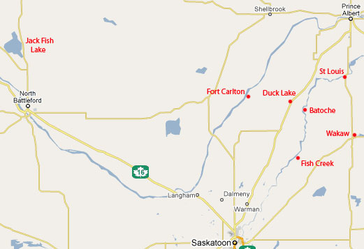 Locations re the Battle of Batoche